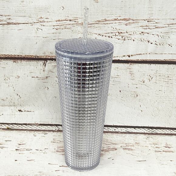 STARBUCKS Silver Grid Disco Venti Cold Cup Tumbler - Picture 2 of 3